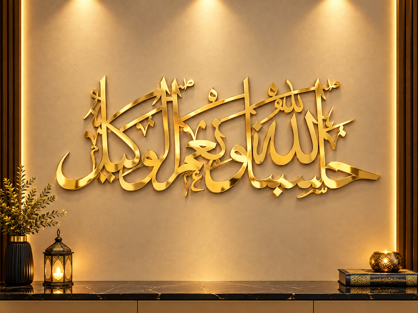 Hasbunallahu Wa Nimal Wakeel Arabic Calligraphy Wall Art, Islamic Metal Wall Decor, Muslim Home Decoration